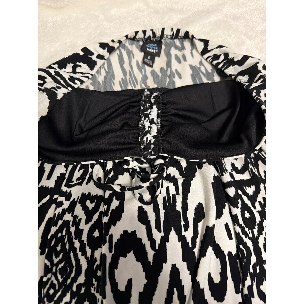 Saint Tropez West Black & White Tribal Print Halter Dress Size 6 - Picture 5 of 7